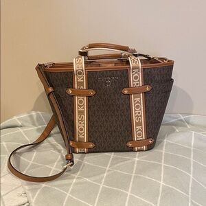 Michael Kors Dark Brown and Tan Monogram Tote